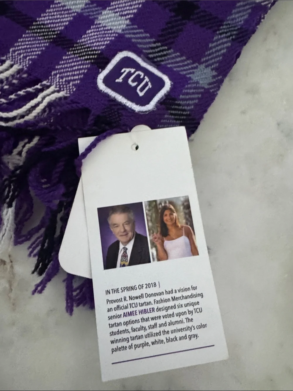 TCU Purple Plaid Wool Scarf with TCU Patch